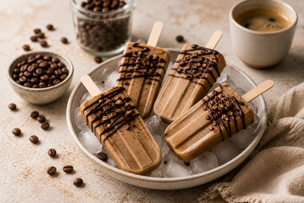 Domowe kawowe lody na patyku z cold brew i czekoladą