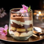 Tiramisu w szklanych pucharkach z warstwami kremu i kakao